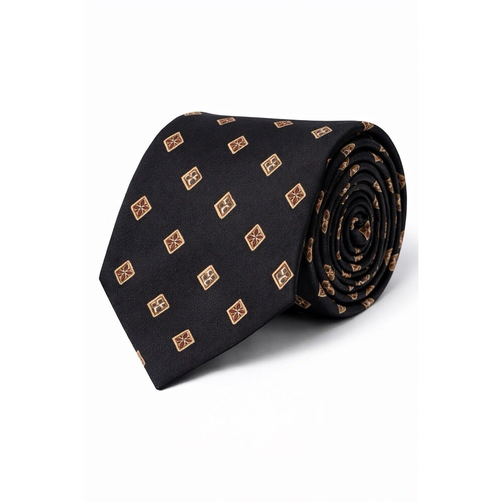 Chaps Ralph Lauren Silk Tie Black Gold Geometric Necktie Classic Mens
